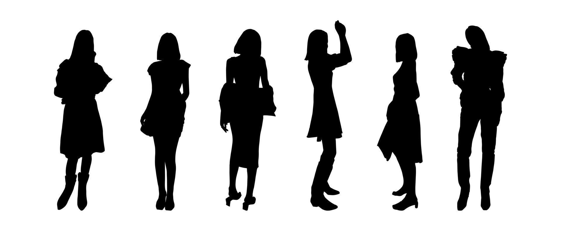 A set of black silhouettes of girls models for registration of an account of a clothing store, magazine and website. Vector clipart.