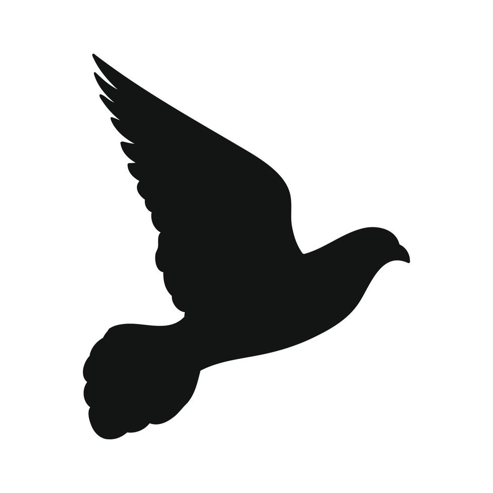 Silhouette of a dove in flight, side view. Vector illustration.