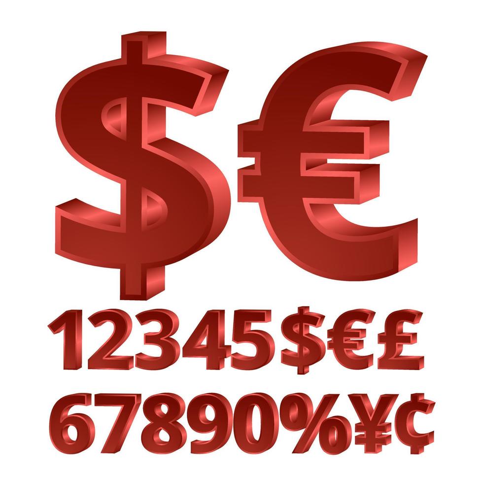 moneda de números rojos tridimensionales vector