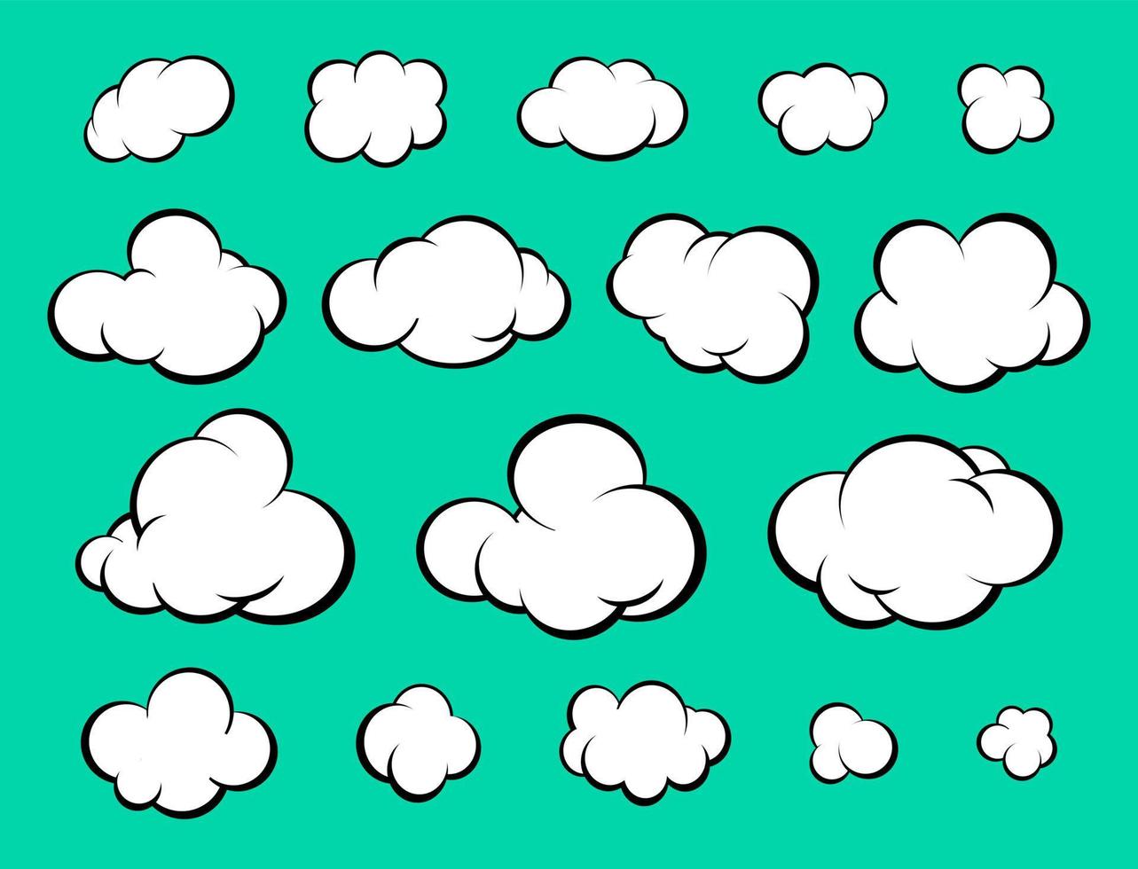 Set of diverse cartoon clouds. Vector Illustration