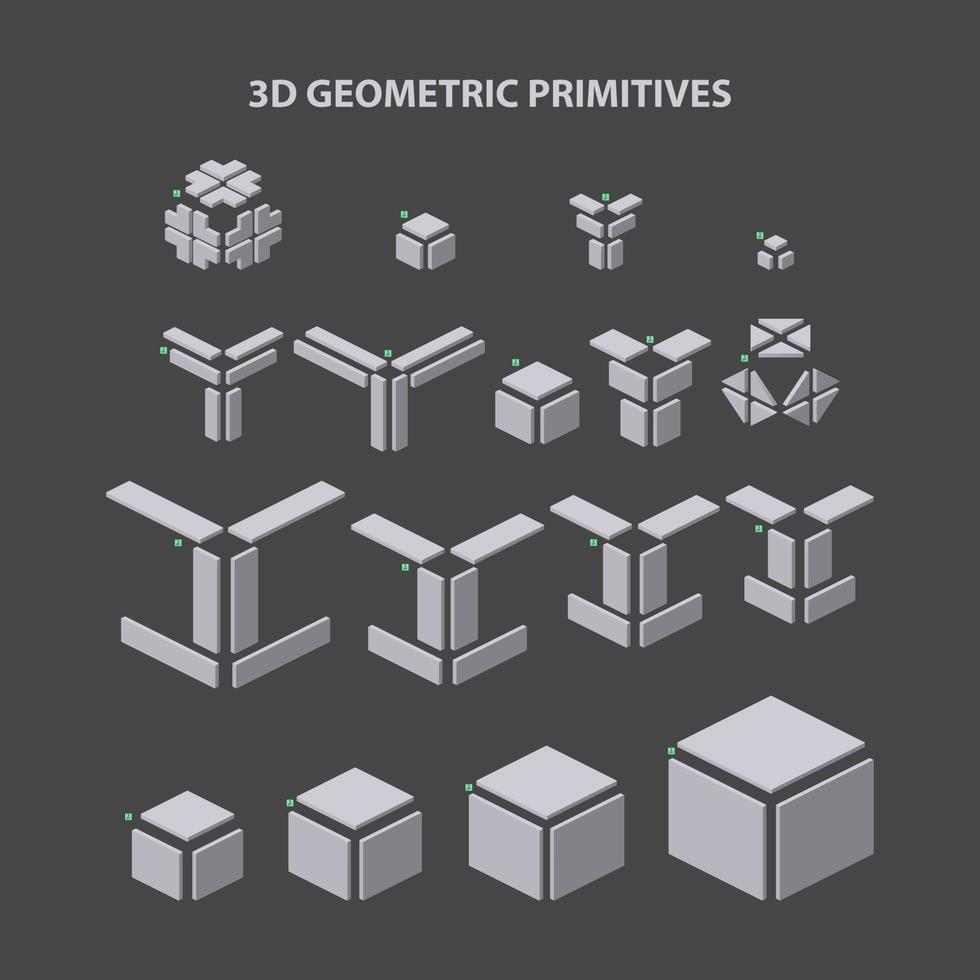 colección de formas primitivas geométricas 3d para combinación en construcción. ilustración vectorial vector