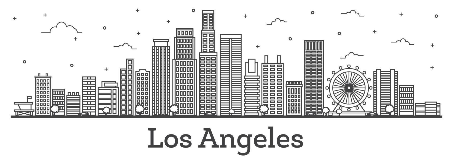 esbozar el horizonte de la ciudad de los angeles california con edificios modernos aislados en blanco. vector