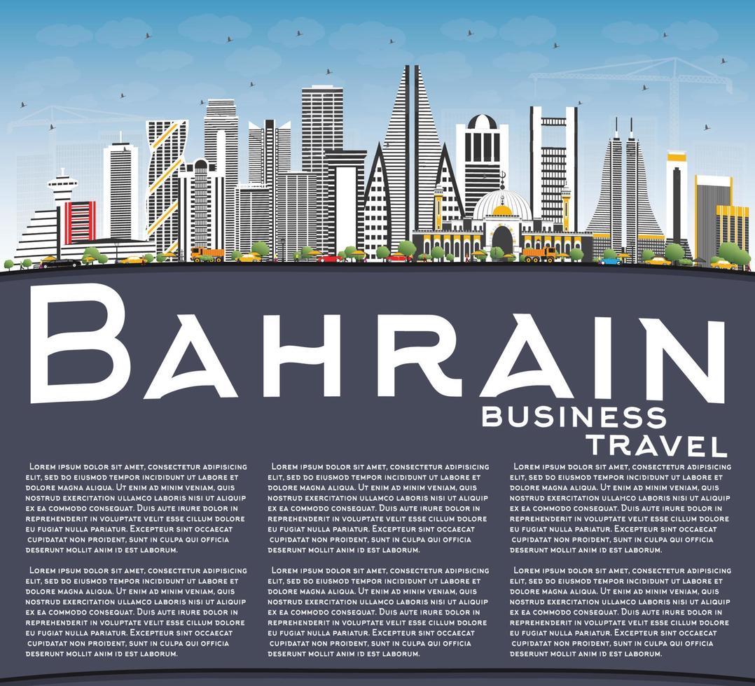Bahrain City Skyline with Gray Buildings, Blue Sky and Copy Space. vector