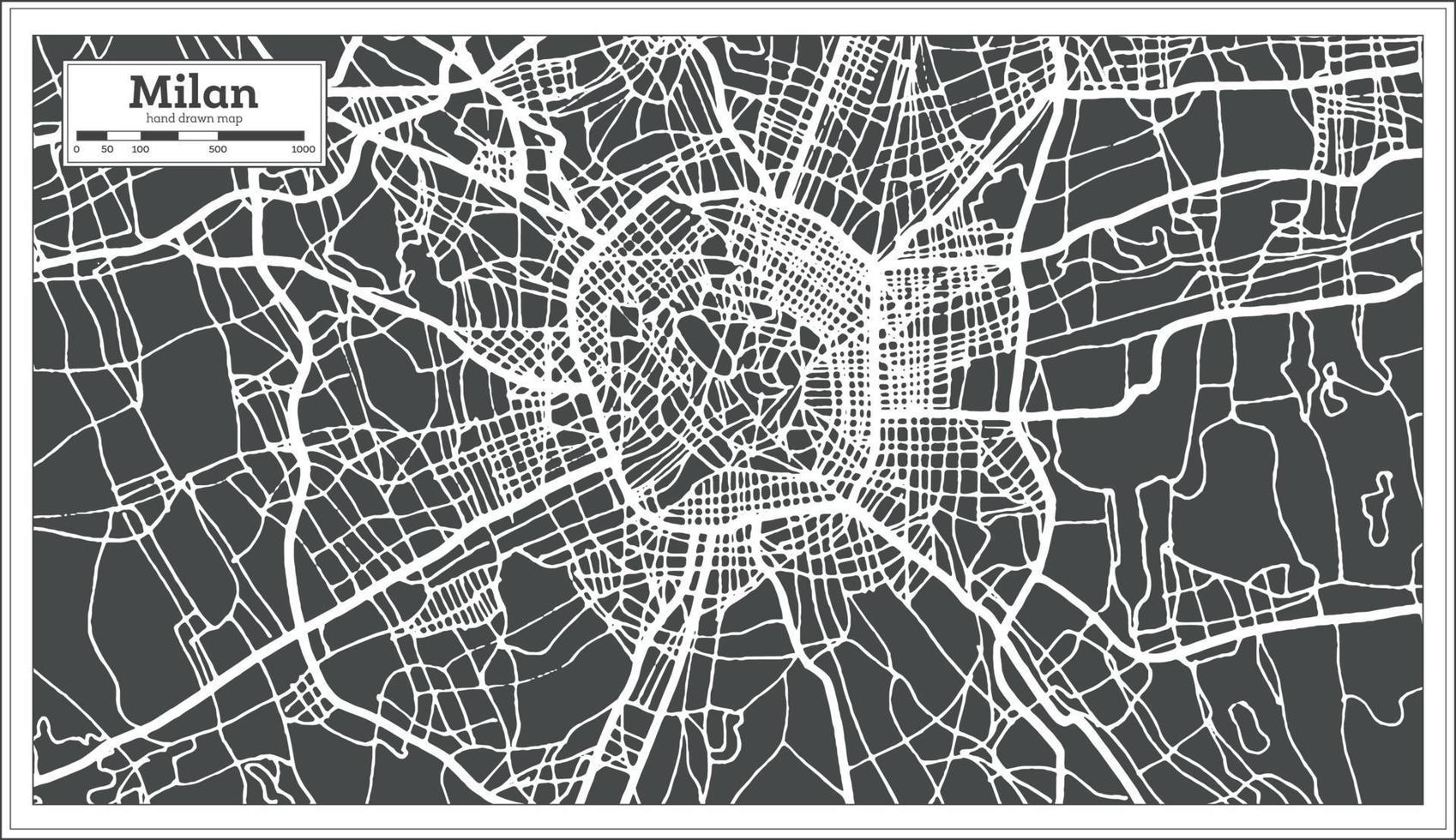 mapa de la ciudad de milán italia en estilo retro. esquema del mapa. vector