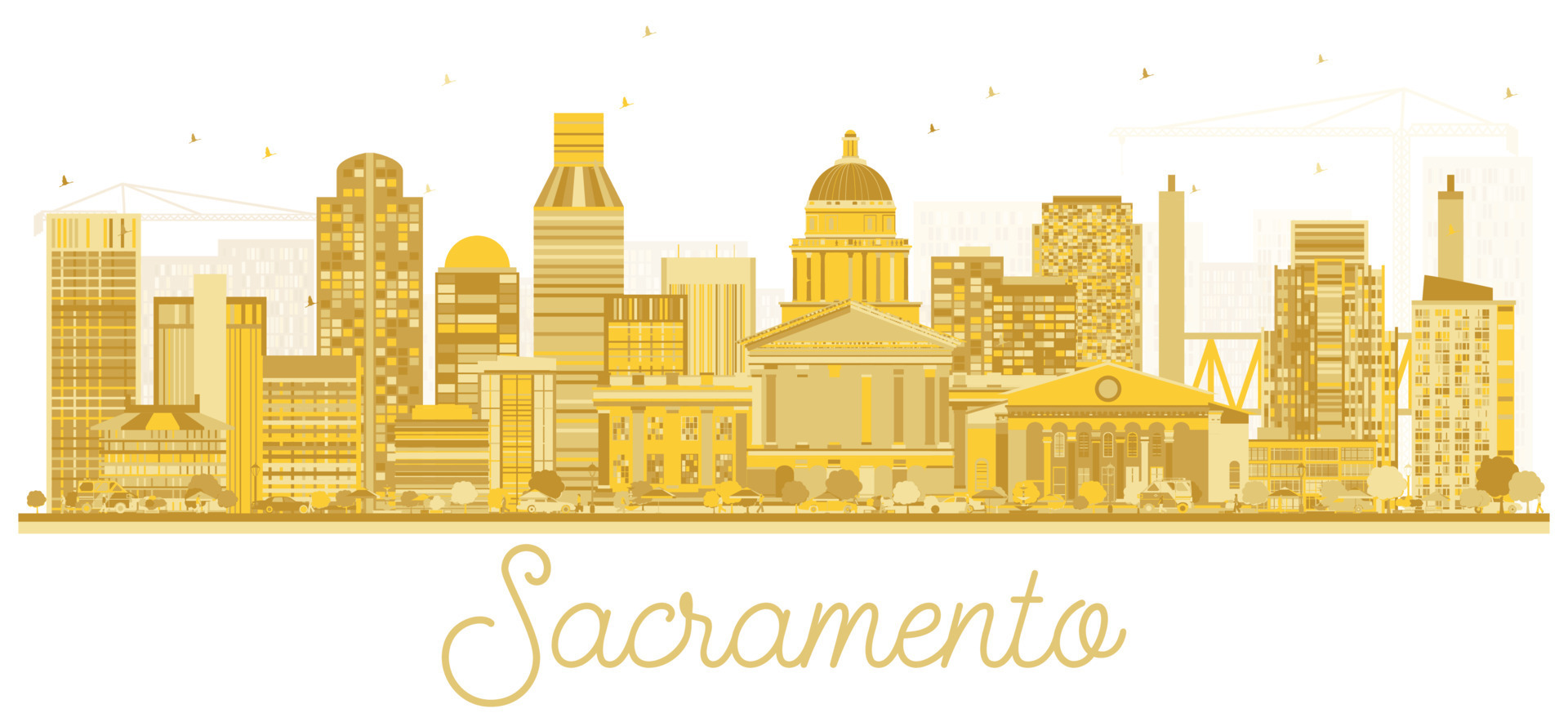 Sacramento California USA City Skyline Golden Silhouette. 17126715