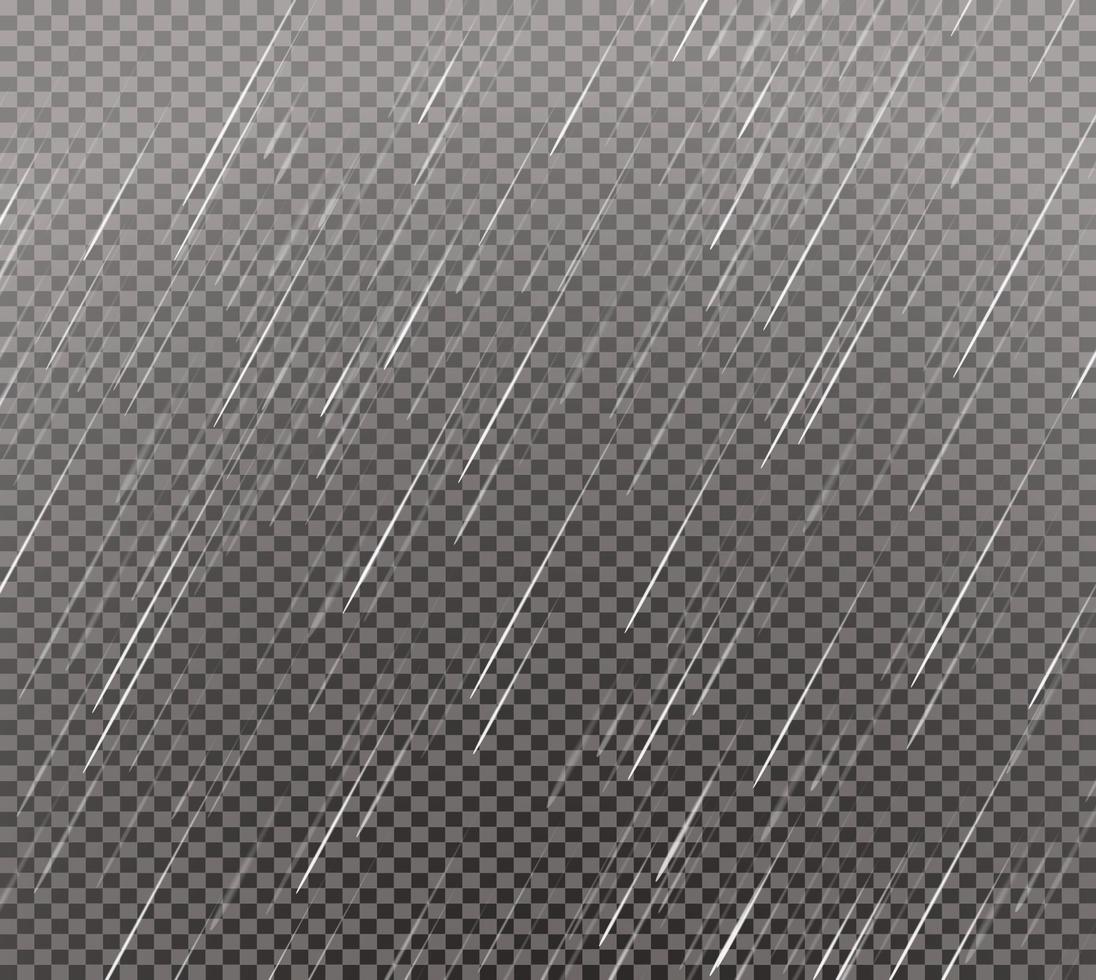 Rain Effect on Transparent Grid Background. Falling Water Drops. vector