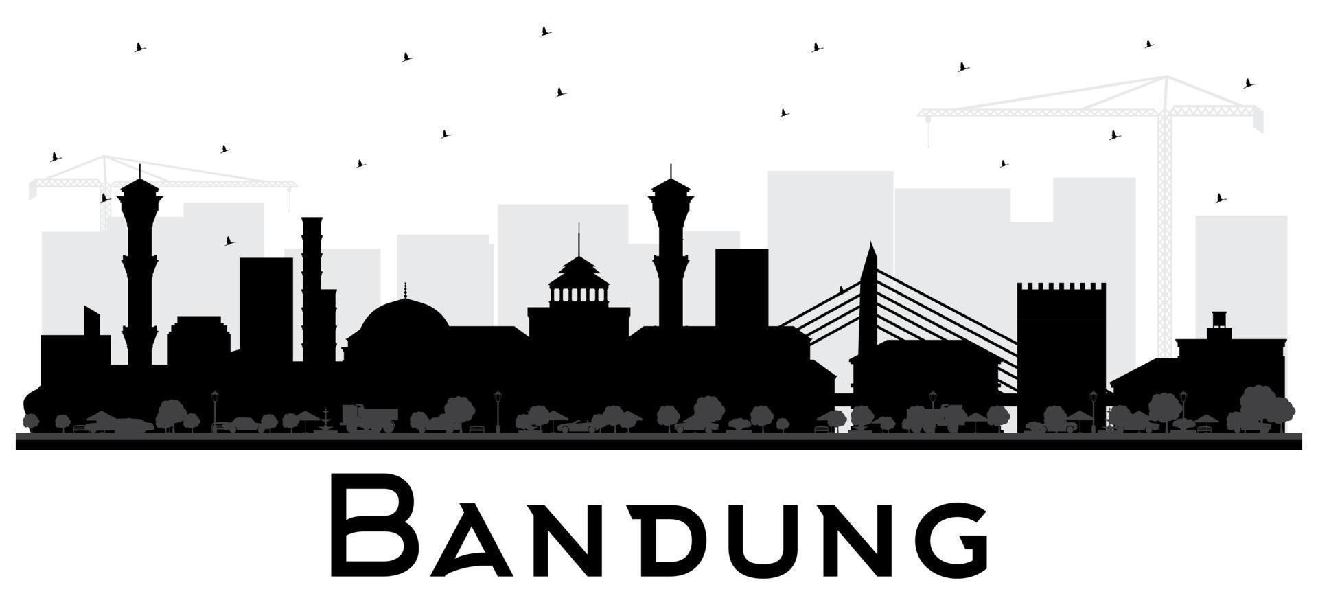 Bandung Indonesia City Skyline Silhouette with Black Buildings Isolated on White. vector