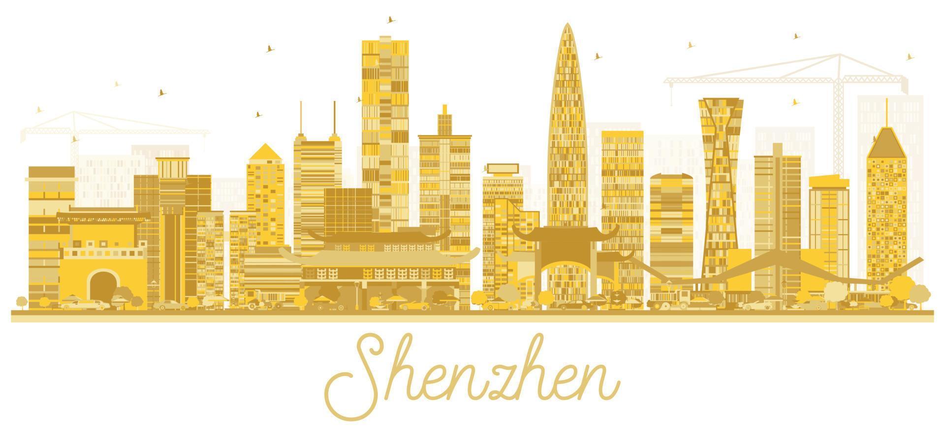 Shenzhen China City Skyline Golden Silhouette. vector