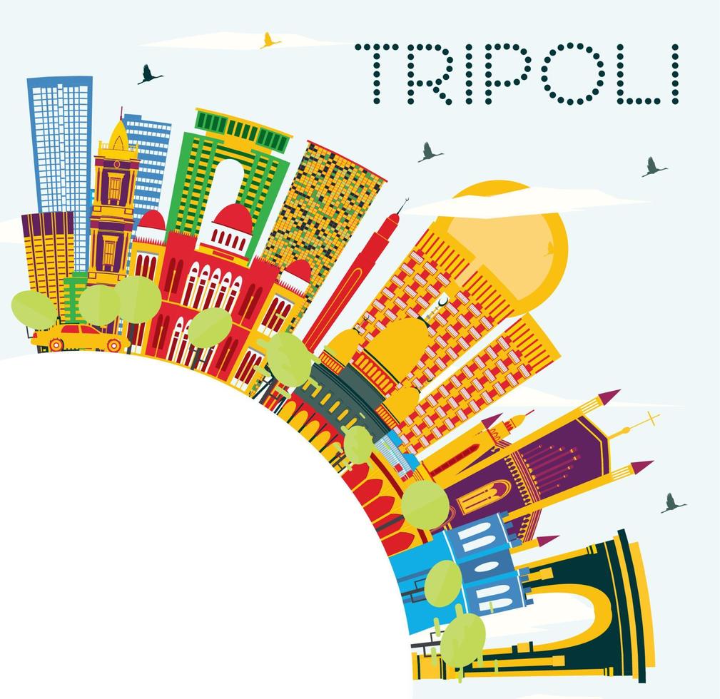 Tripoli City Skyline with Color Buildings Blue Sky and Copy Space. vector