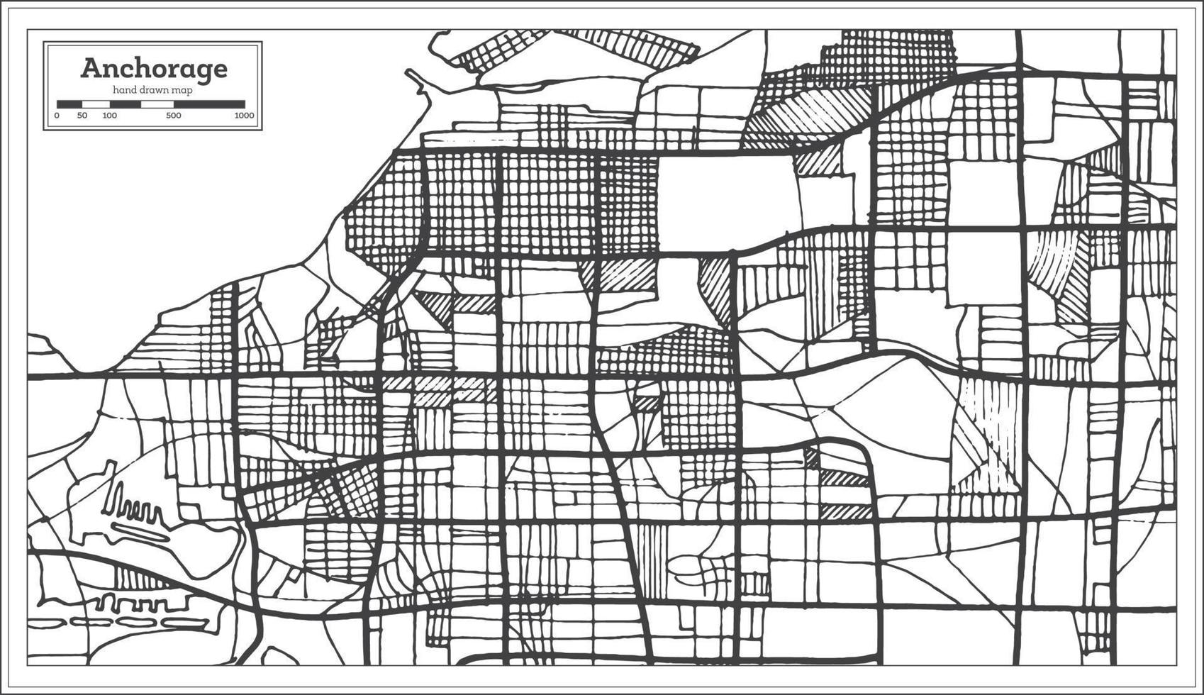 Mapa de la ciudad de Anchorage, Alaska, Estados Unidos, en estilo retro. esquema del mapa. vector