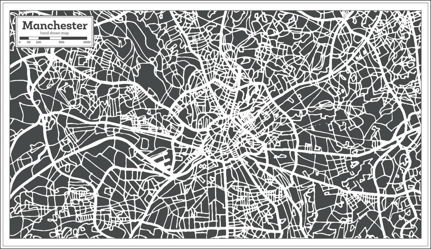 mapa de la ciudad de manchester inglaterra en estilo retro. esquema del mapa. vector