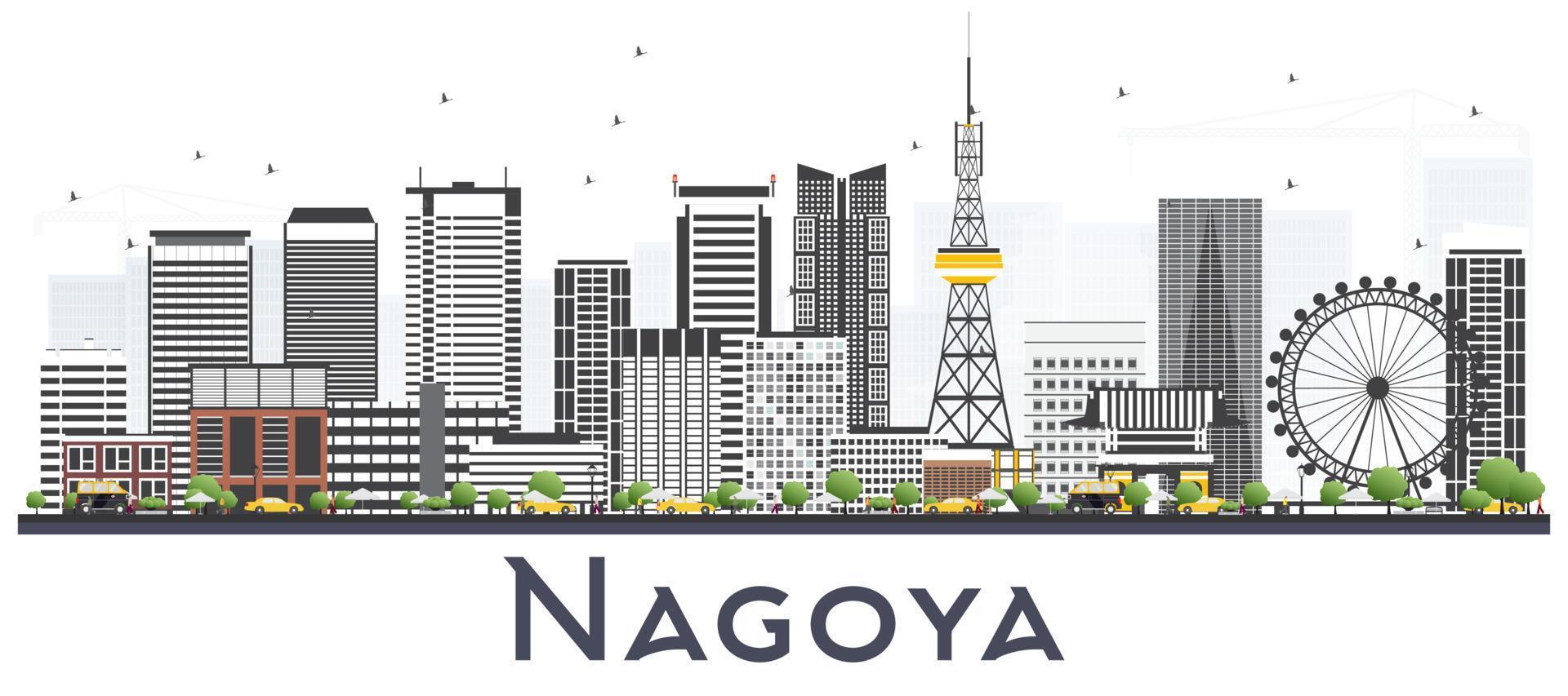 el horizonte de la ciudad de nagoya, japón, con edificios grises aislados en blanco. vector
