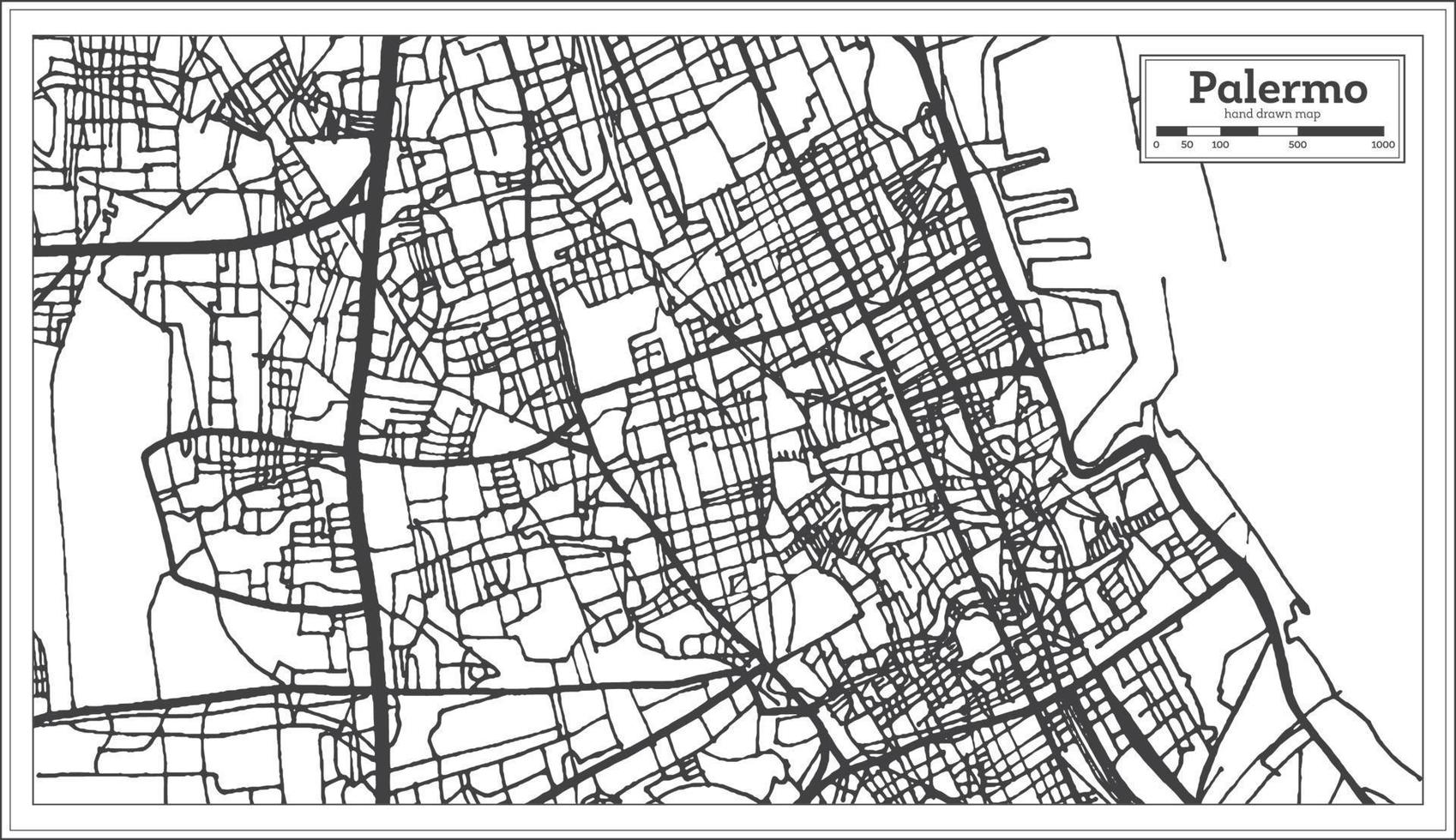 Palermo Italy City Map in Retro Style. Outline Map. vector