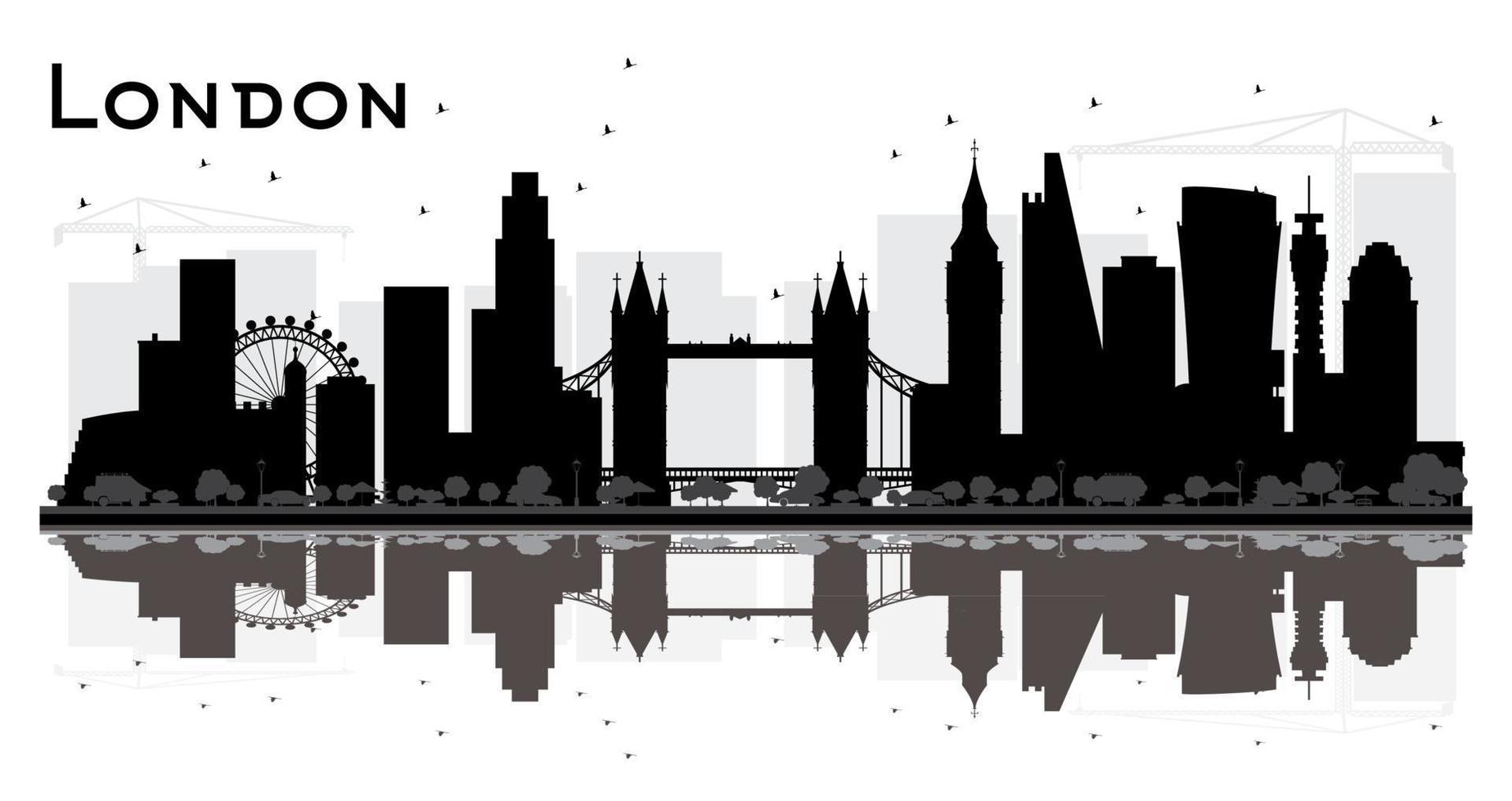 London England City Skyline Silhouette with Black Buildings Isolated on White Background. vector