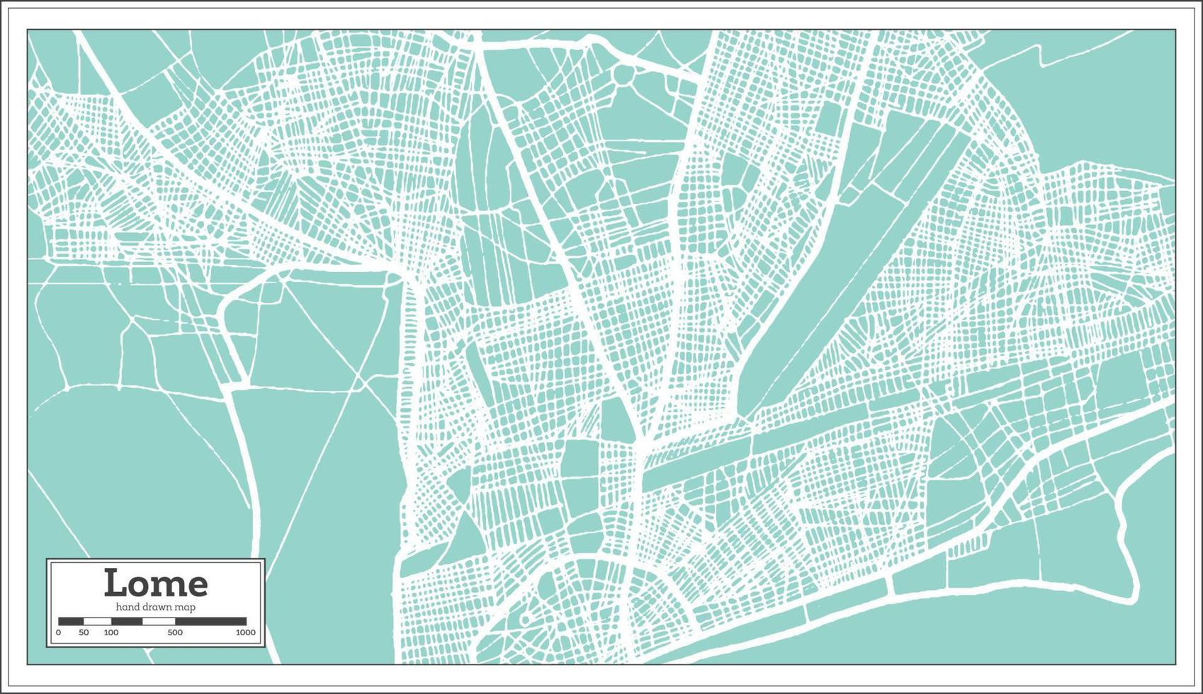 mapa de la ciudad de lomé togo en estilo retro. esquema del mapa. vector