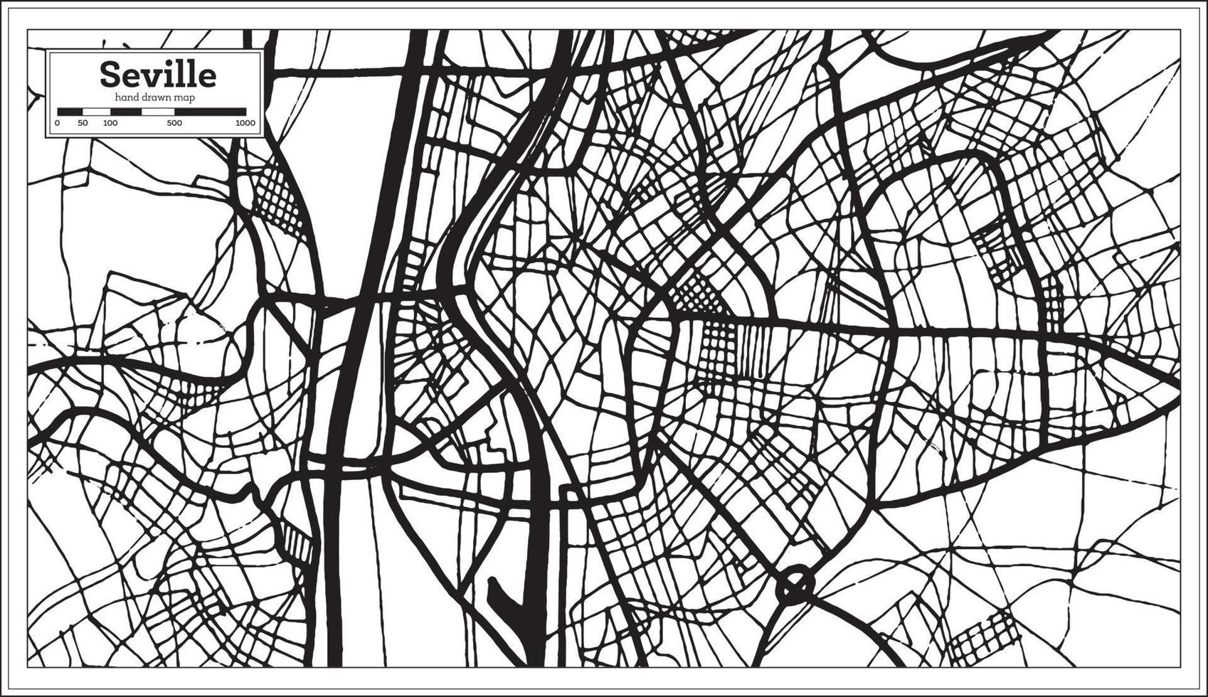 Seville Spain City Map in Retro Style. Outline Map. vector