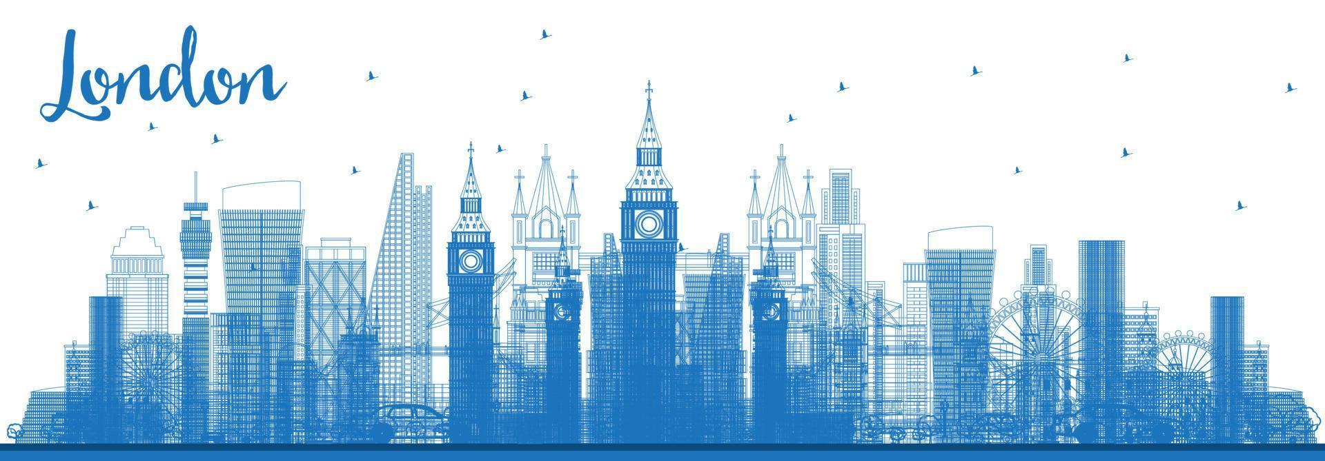 Outline London City Skyline with Blue Buildings. vector