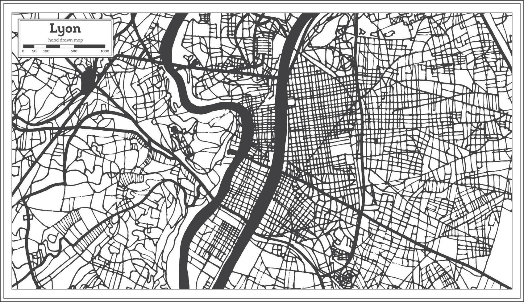 mapa de la ciudad de lyon francia en estilo retro. esquema del mapa. vector