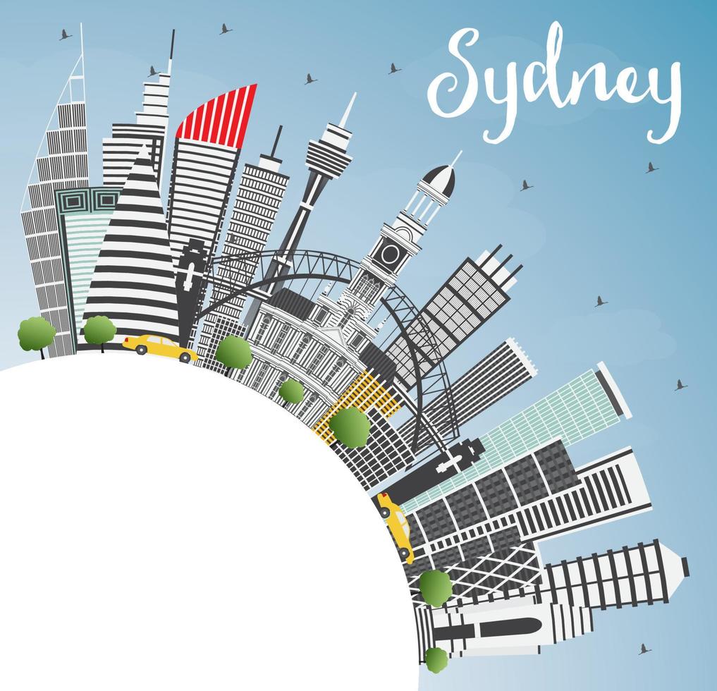 Sydney Australia City Skyline with Gray Buildings, Blue Sky and Copy Space. vector