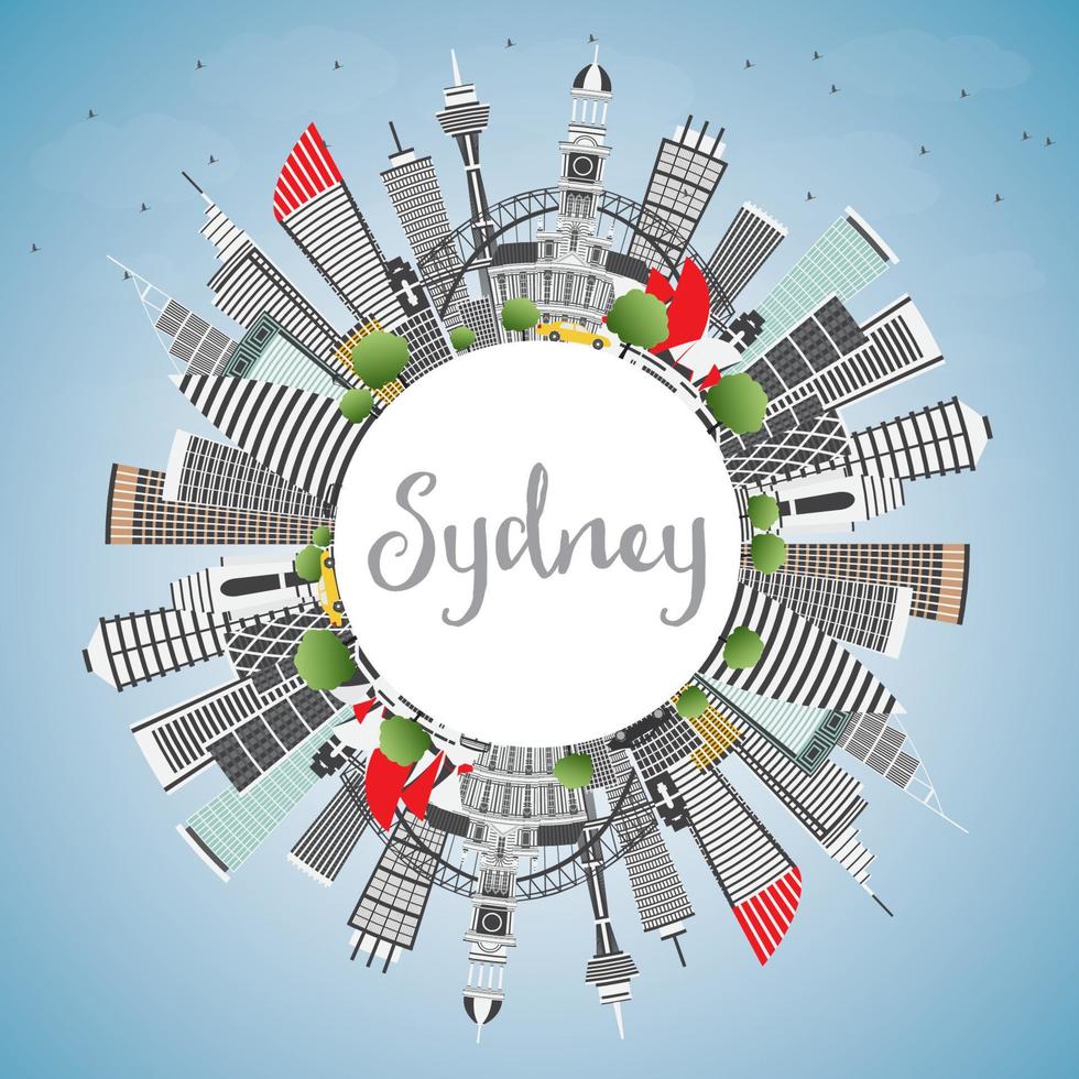 Sydney Australia City Skyline with Gray Buildings, Blue Sky and Copy Space. vector