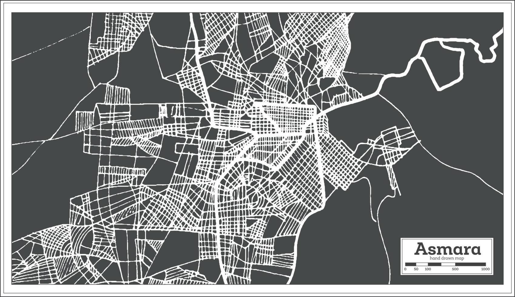 mapa de la ciudad de asmara eritrea en estilo retro. esquema del mapa. vector