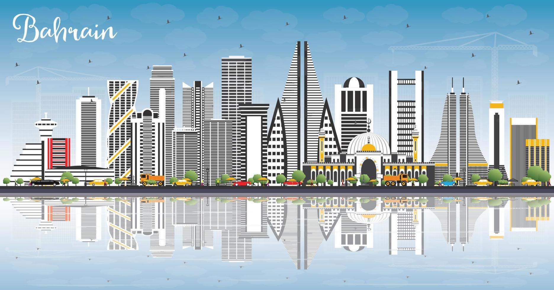 Bahrain City Skyline with Gray Buildings, Blue Sky and Reflections. vector