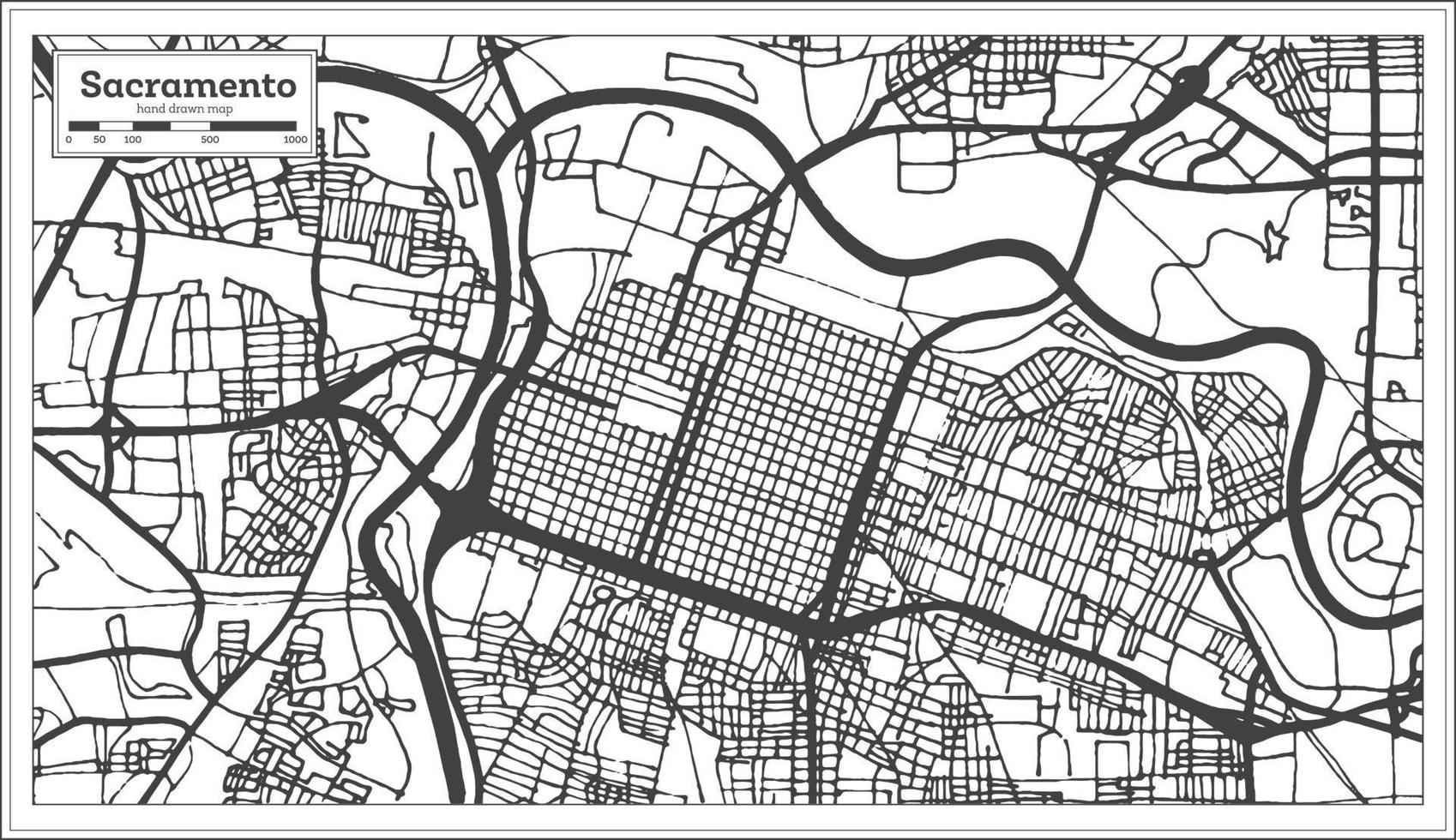 mapa de la ciudad de sacramento california usa en estilo retro. esquema del mapa. vector