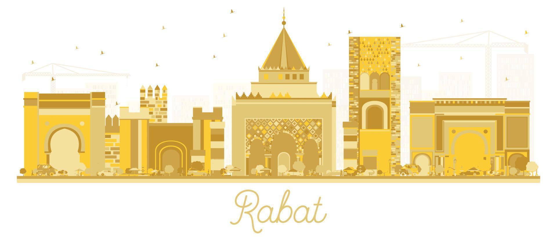 Rabat Morocco City skyline Golden silhouette. vector