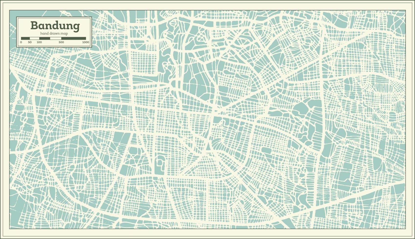 Bandung Indonesia City Map in Retro Style. Outline Map. vector