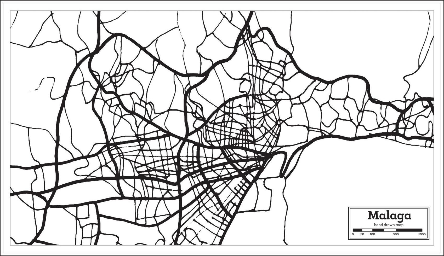 mapa de la ciudad de málaga españa en estilo retro. esquema del mapa. vector