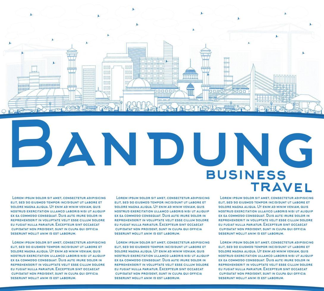 Outline Bandung Indonesia City Skyline with Blue Buildings and Copy Space. vector