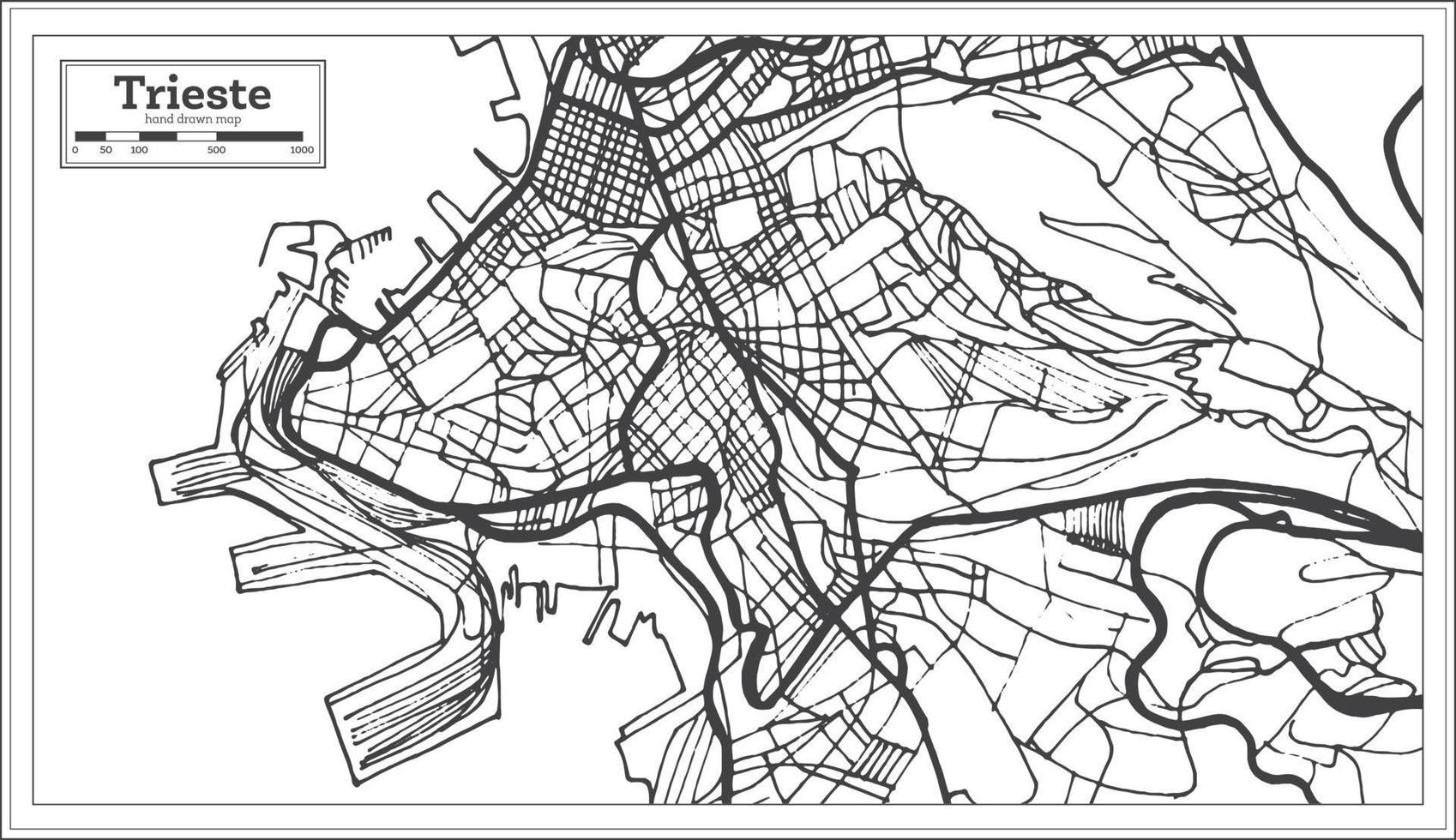 mapa de la ciudad de trieste italia en estilo retro. esquema del mapa. vector