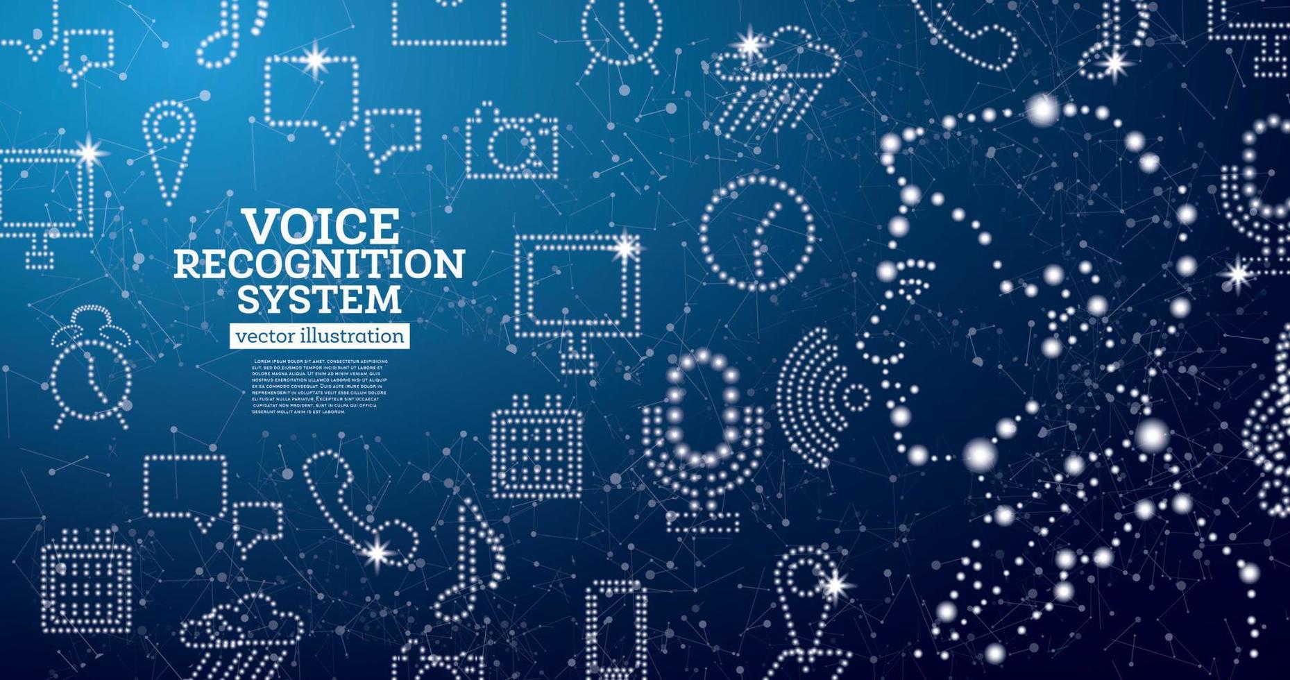 Voice Recognition Assistance System Concept with Neon Icons. vector