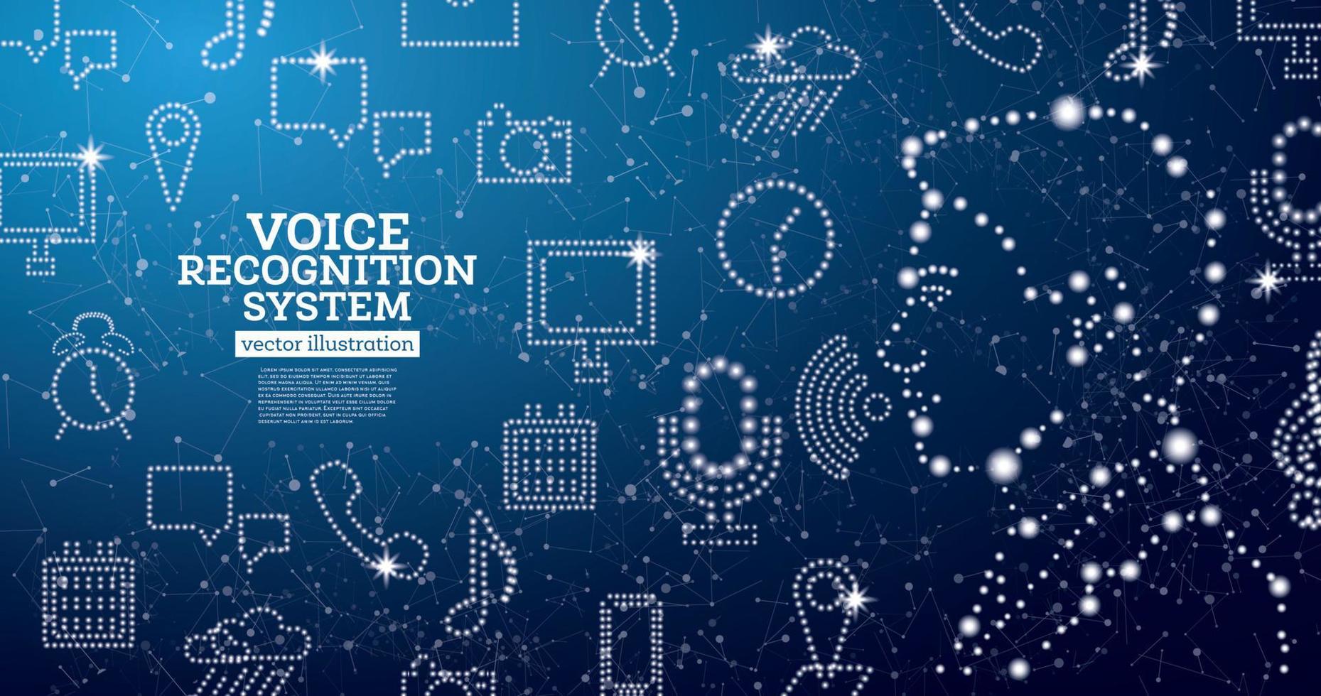 concepto de sistema de asistencia de reconocimiento de voz con iconos de neón. vector