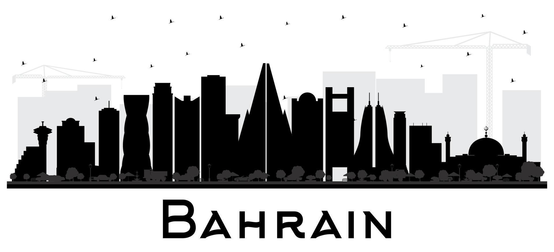 Bahrain City Skyline Silhouette with Black Buildings Isolated on White. vector