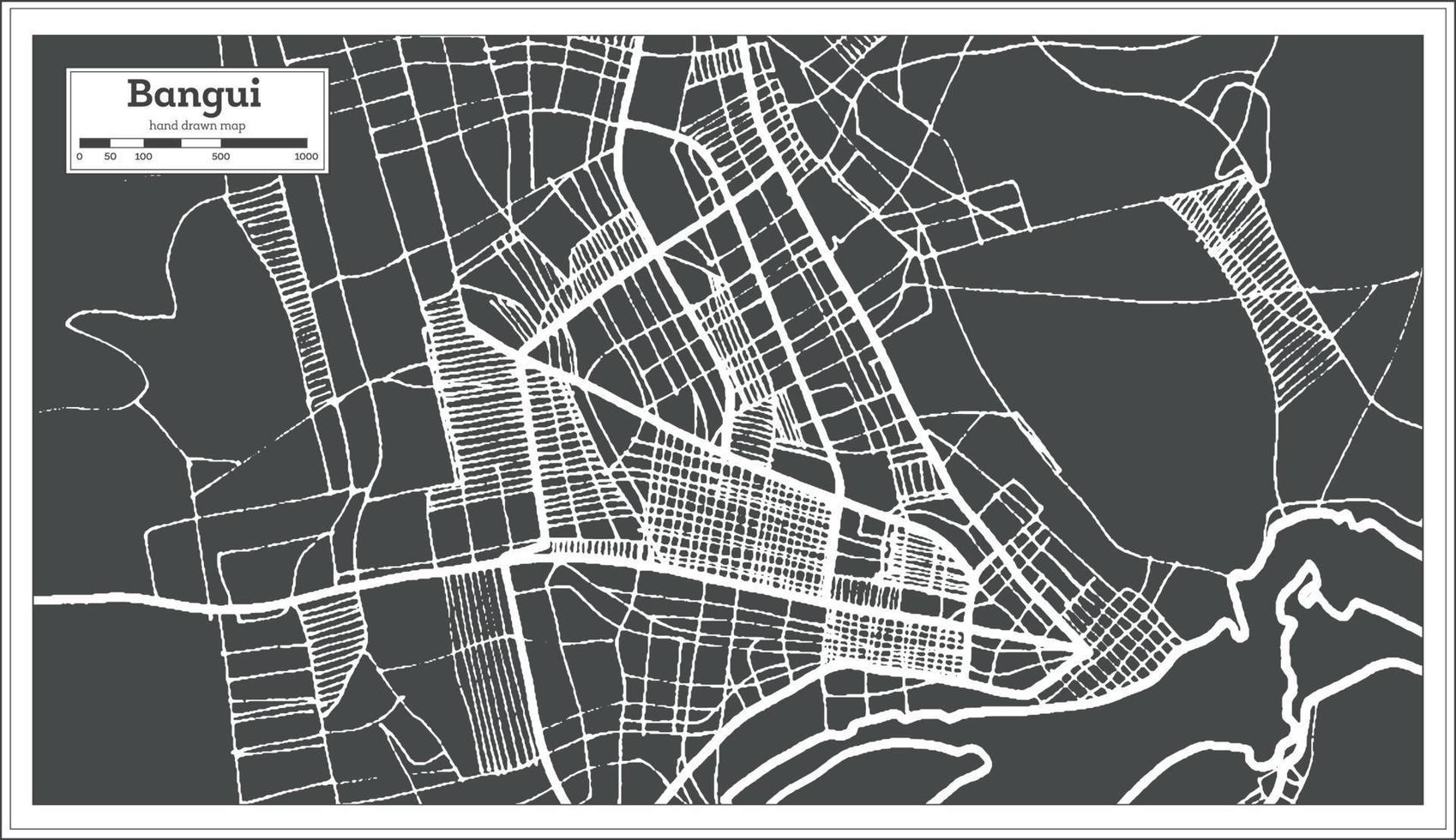 Bangui Central African Republic City Map in Retro Style. Outline Map. vector