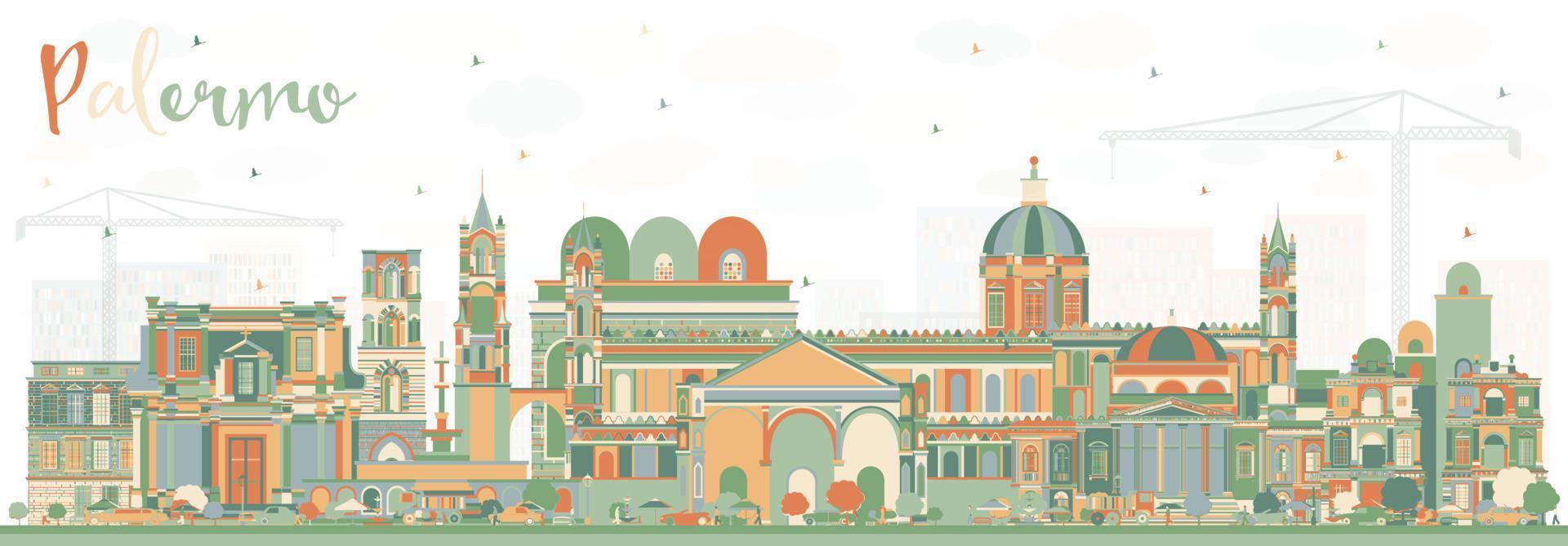 Palermo Italy City Skyline with Color Buildings. vector