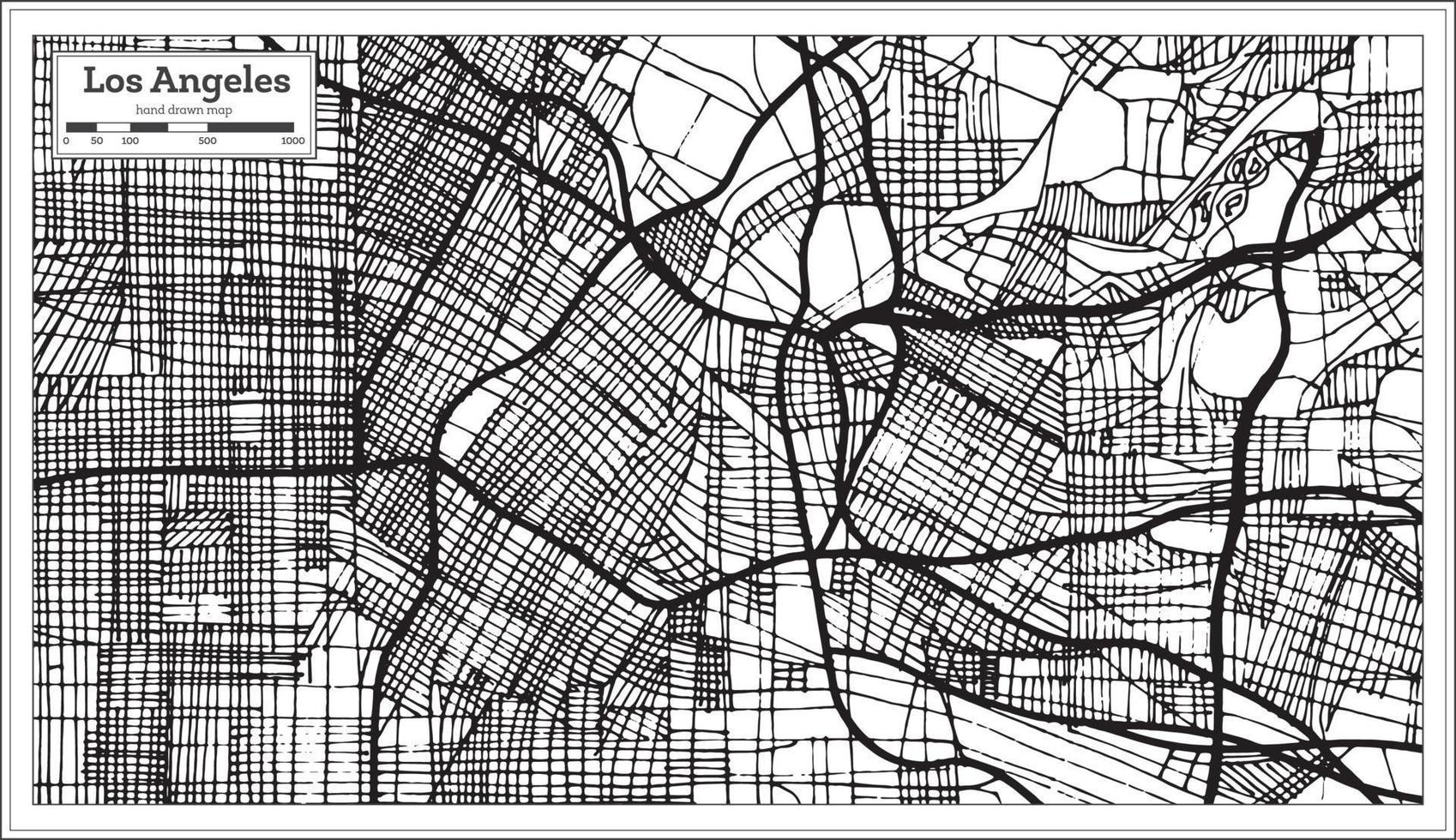 Mapa de la ciudad de Los Ángeles, California, Estados Unidos, en color blanco y negro de estilo retro. esquema del mapa. vector