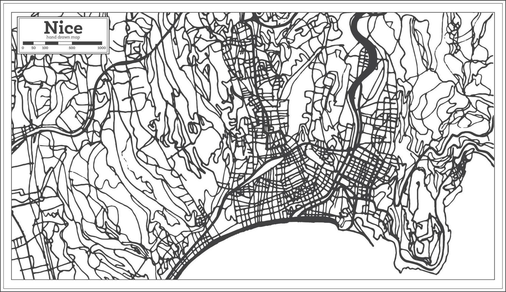 Nice France City Map in Retro Style. Outline Map. vector