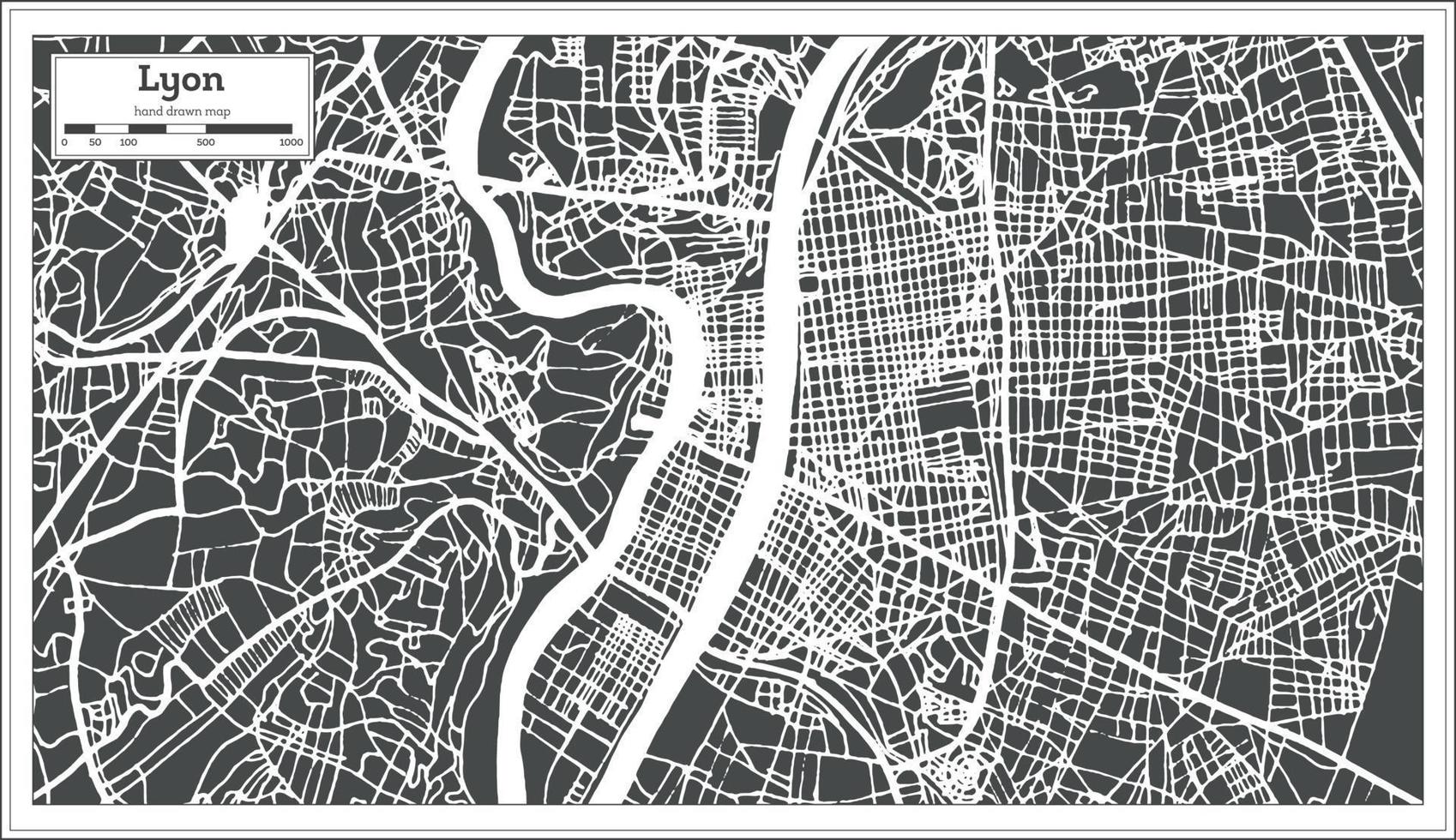 mapa de la ciudad de lyon francia en estilo retro. esquema del mapa. vector