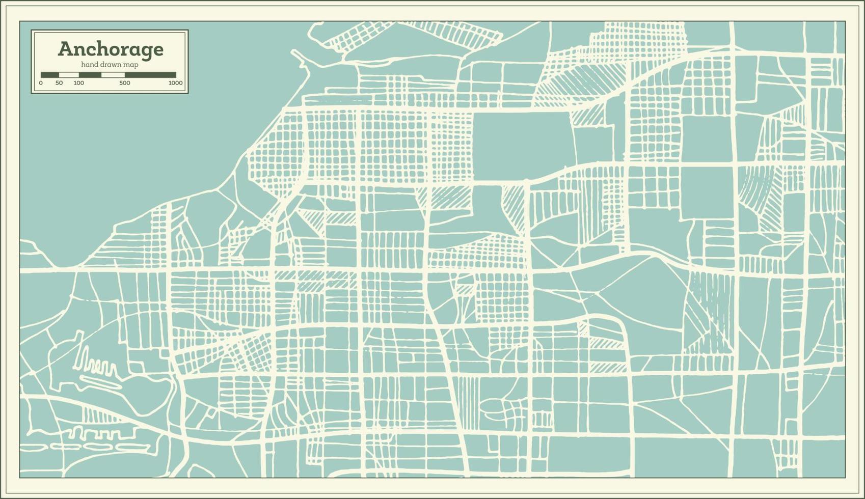 Anchorage Alaska USA City Map in Retro Style. Outline Map. vector