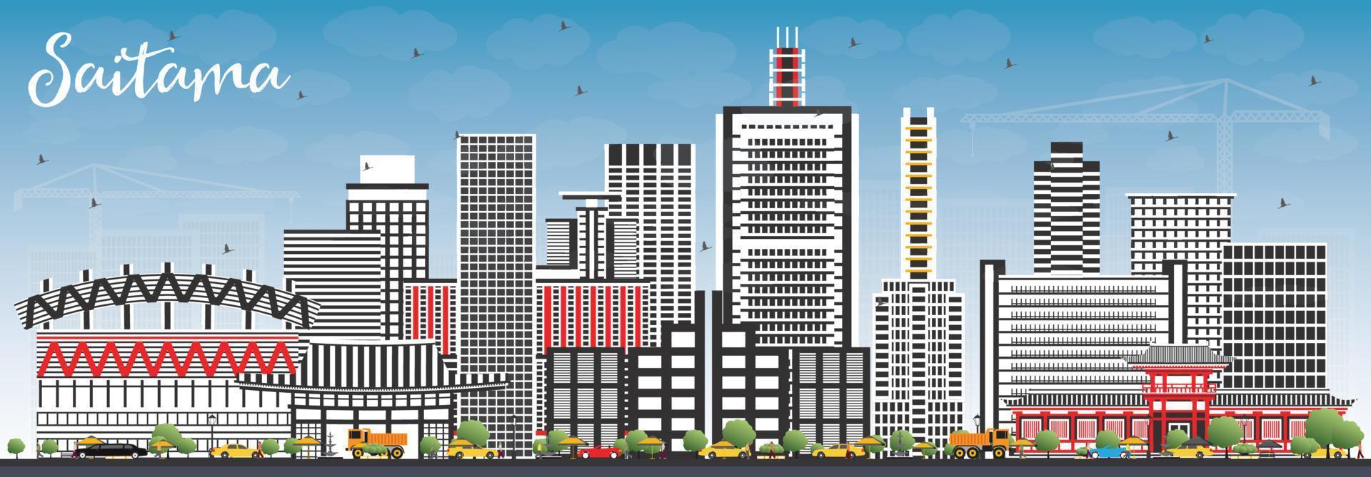 Saitama Japan City Skyline with Color Buildings and Blue Sky. vector