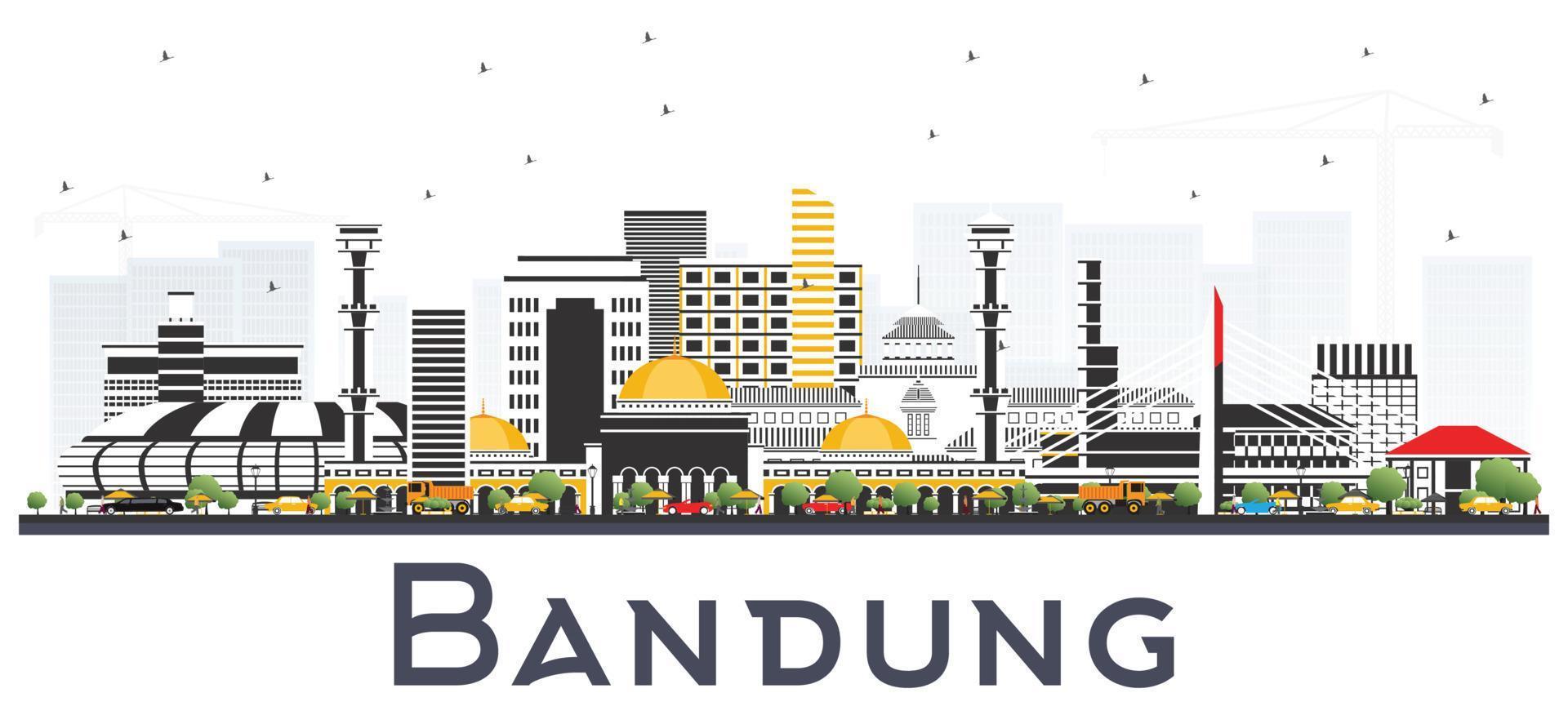 horizonte de la ciudad de bandung indonesia con edificios grises aislados en blanco. vector