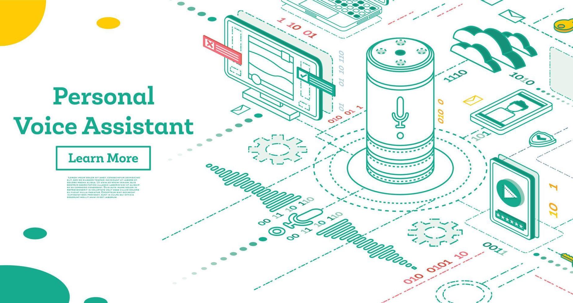 Personal Voice Assistant. Isometric Smart Speaker. vector