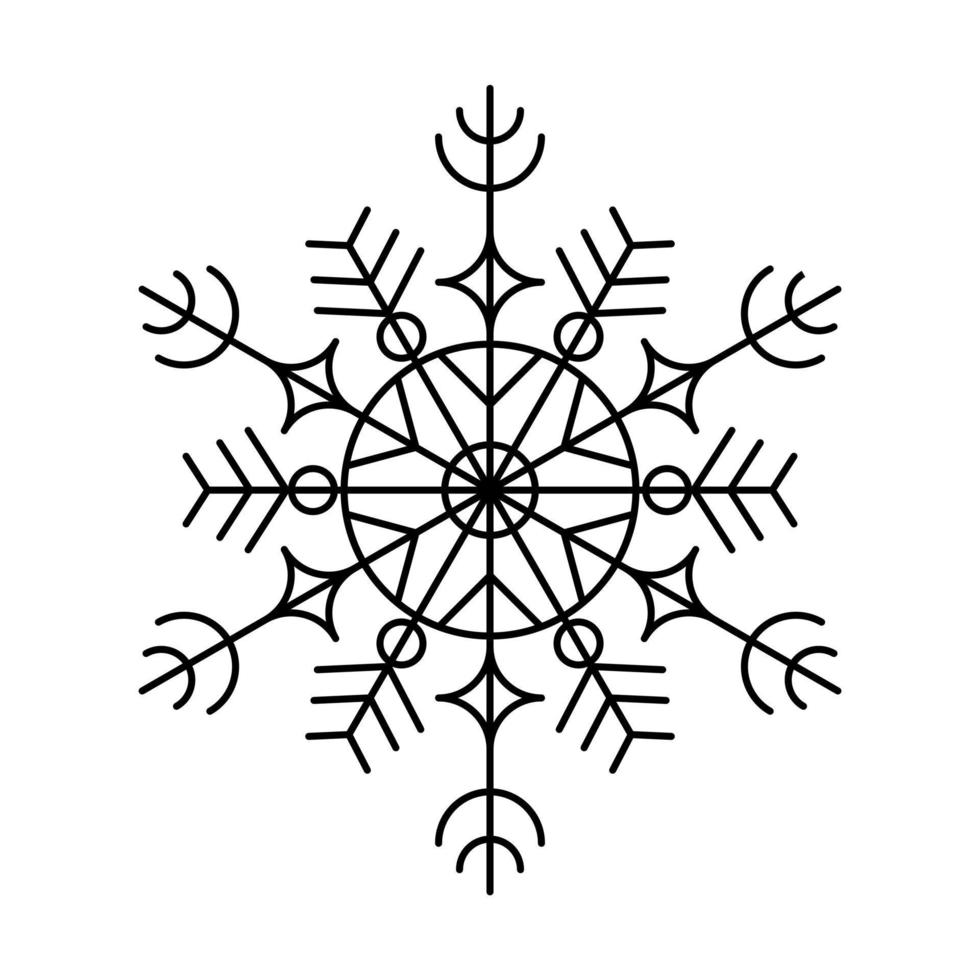 Linear drawing of snowflakes on a white background. Vector illustration.
