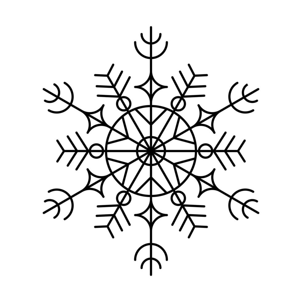 Linear drawing of snowflakes on a white background. Vector illustration.