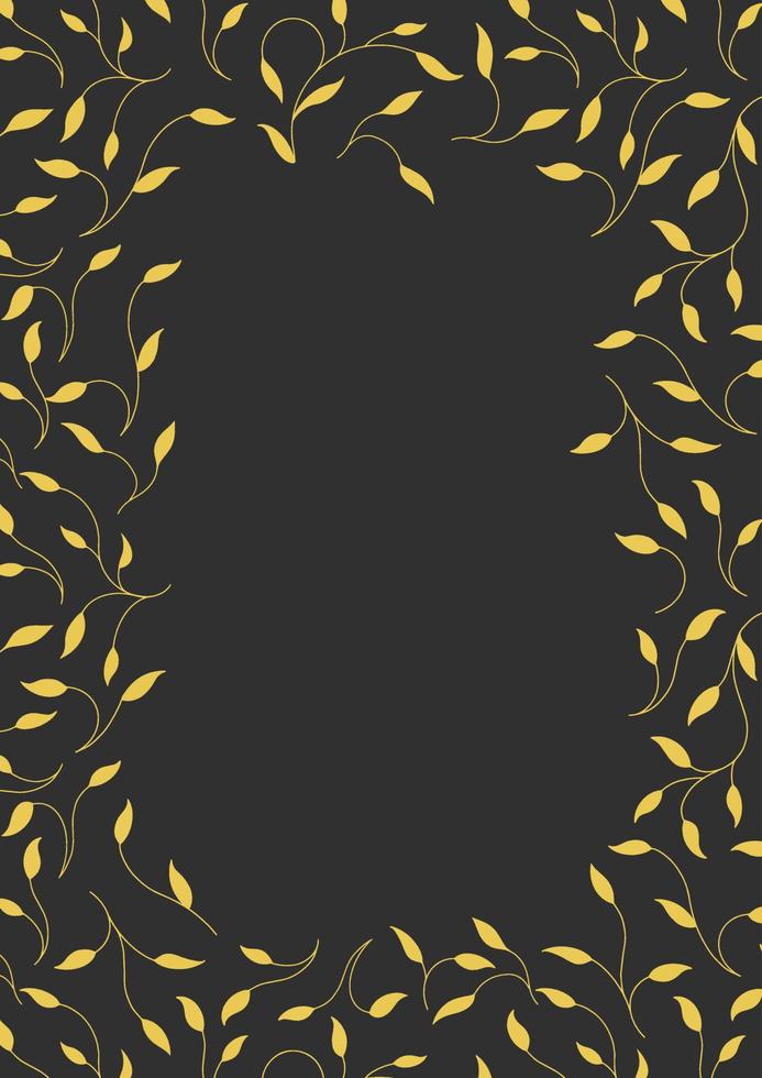 Rectangular frame on a black background. Golden branches. For the text. Art Deco style. vector