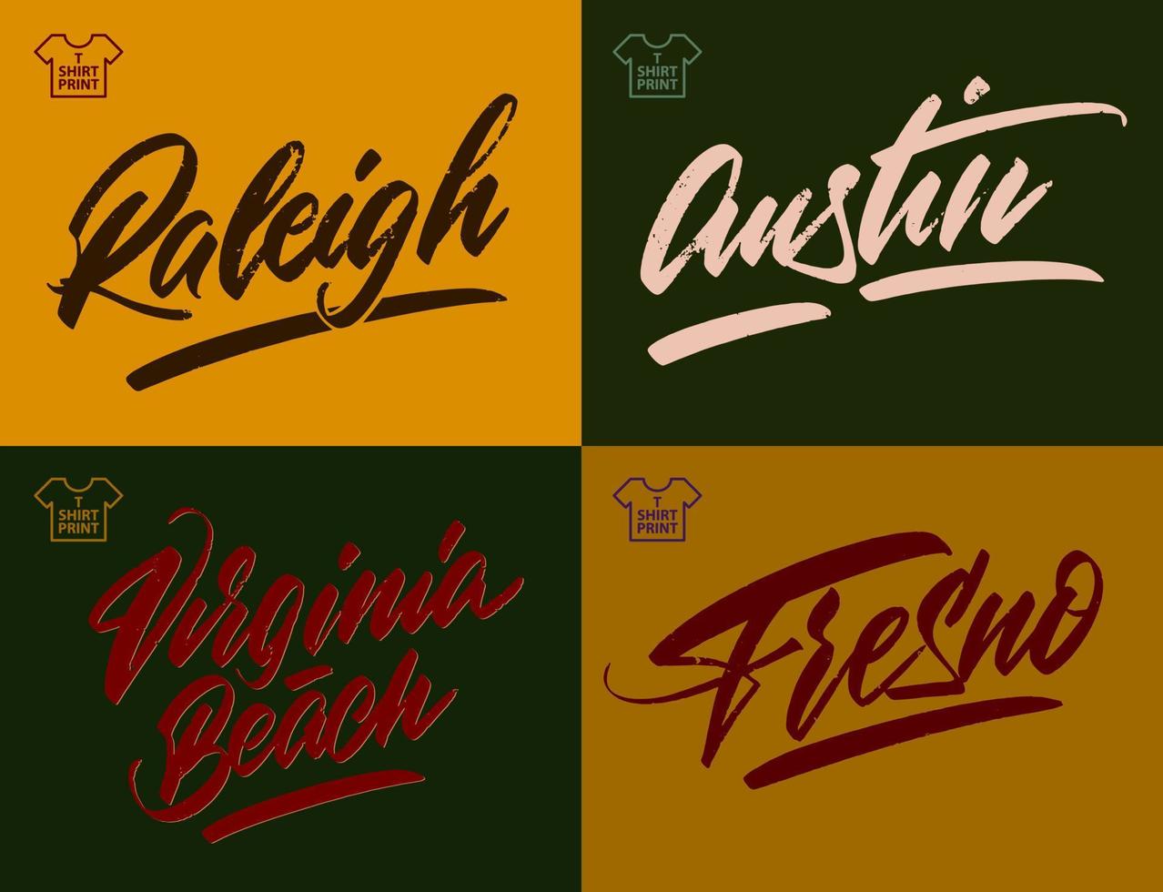 City vintage grange inscription. Raleigh, Austin, Fresno, Virginia Beach Vector illustration