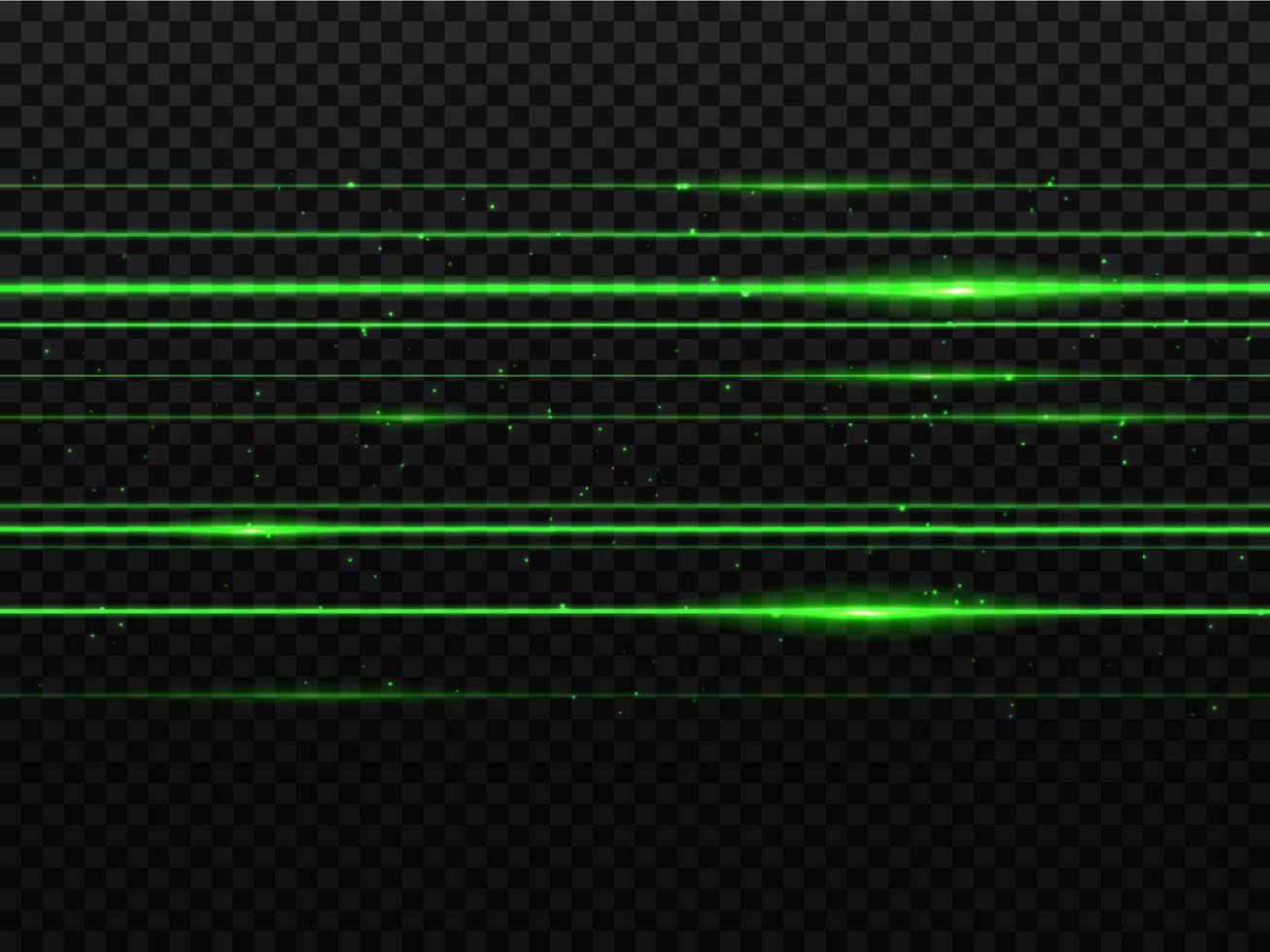 líneas de haz de luz verde láser, rayos de destello de neón brillante vector