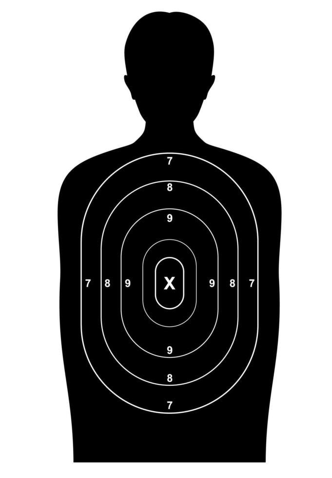 Human shot target, gun bullet silhouette, man body vector